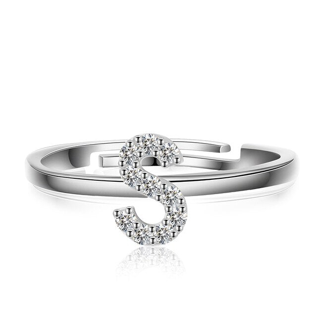Genuine VVS Moissanite 925 Sterling Silver Letter Initial Adjustable Rings