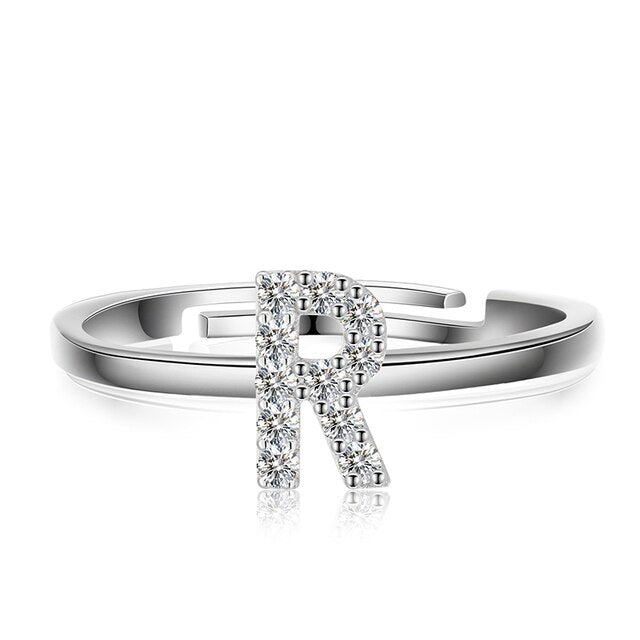 Genuine VVS Moissanite 925 Sterling Silver Letter Initial Adjustable Rings