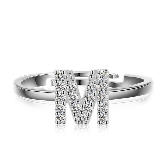Genuine VVS Moissanite 925 Sterling Silver Letter Initial Adjustable Rings
