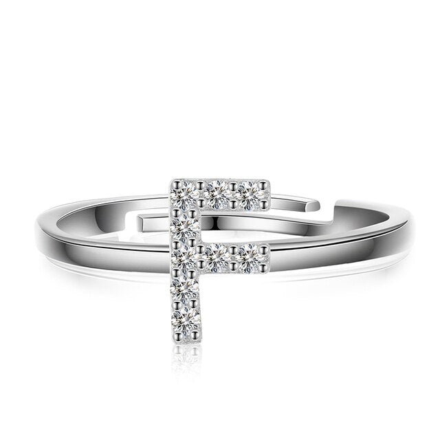 Genuine VVS Moissanite 925 Sterling Silver Letter Initial Adjustable Rings