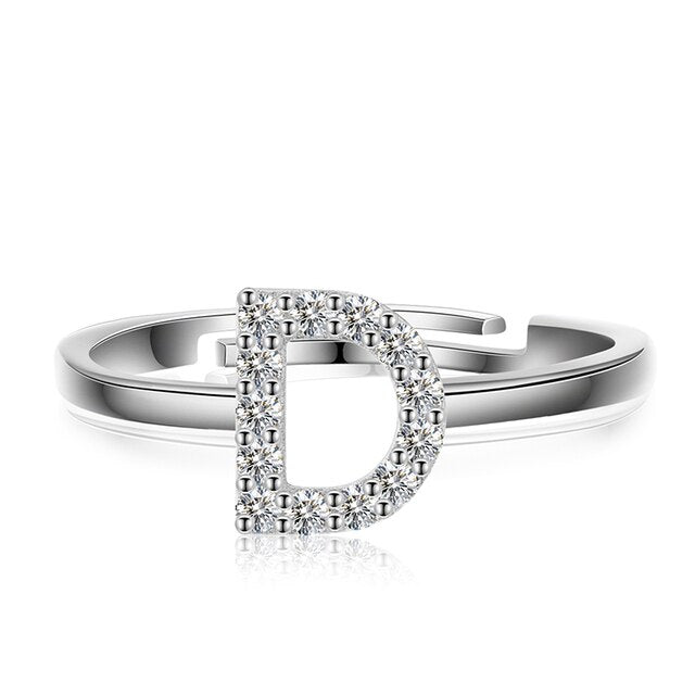 Genuine VVS Moissanite 925 Sterling Silver Letter Initial Adjustable Rings
