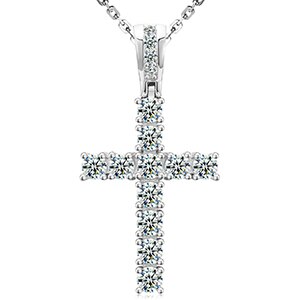 Ladies Solid 925 Sterling Silver VVS Diamond Spiritual Cross Pendant Necklace