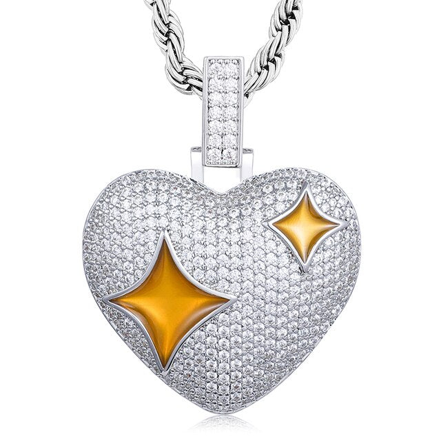 Genuine VVS Diamond Star In My Heart 925 Sterling Silver Hip Hop Pendant Necklace