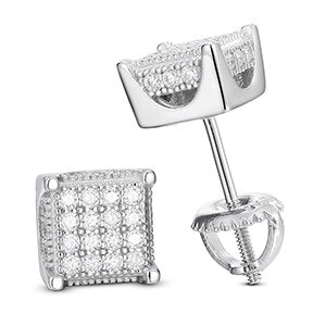 Flooded Ice 925 Solid Silver 3D Cube Genuine VVS Diamond Bling Hip Hop Earrings