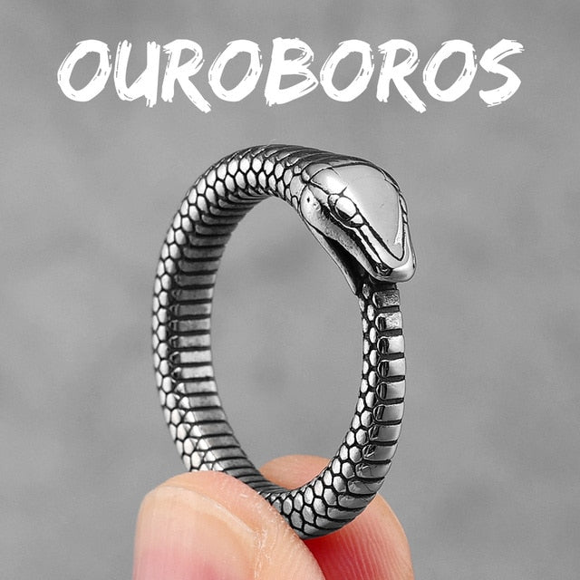 Mens No Fade Stainless Steel Snake Ouroboros Eating Its Tail Street Wear Casual Rings