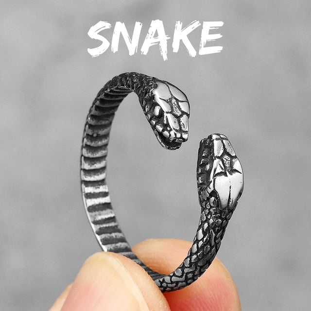 Mens No Fade Stainless Steel Snake Ouroboros Eating Its Tail Street Wear Casual Rings