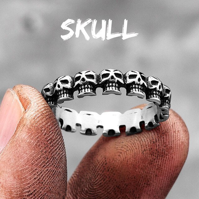 316L Skull Binding 14k Gold over No Fade Stainless Steel Street Wear Rings
