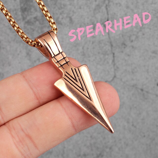 Mens 14k Gold Black Over No Fade Stainless Steel Spartan Spearhead Street Wear Pendant