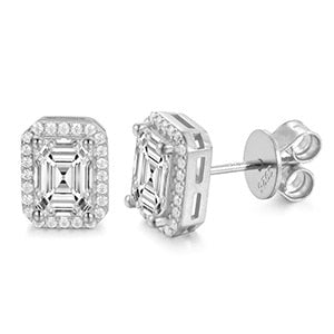 Genuine VVS Diamond Stone Solid Silver Ascher Cut Square Iced Blinged Out Earrings