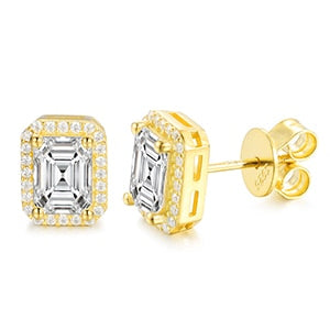 Genuine VVS Diamond Stone Solid Silver Ascher Cut Square Iced Blinged Out Earrings