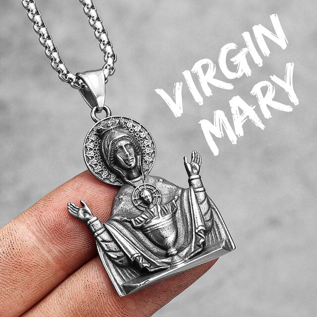 Virgin Mary No Fade Stainless Steel Spiritual Bling 316L Pendant Chain Necklace