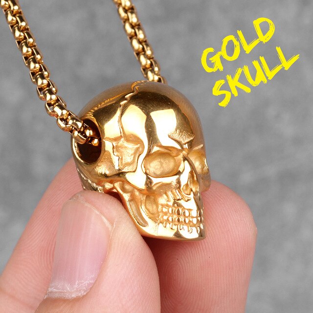 14k Gold Black Hematite over Solid No Fade Stainless Steel Skull Street Wear Pendant