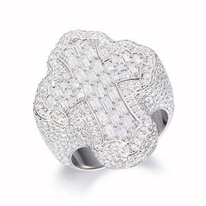 Mens Genuine VVS Diamond Baguette Solid Sterling Silver Hip Hop Cross Ring