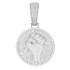 Genuine VVS Diamond 3D Power Fist Flooded Ice Solid Silver Hip Hop Pendant