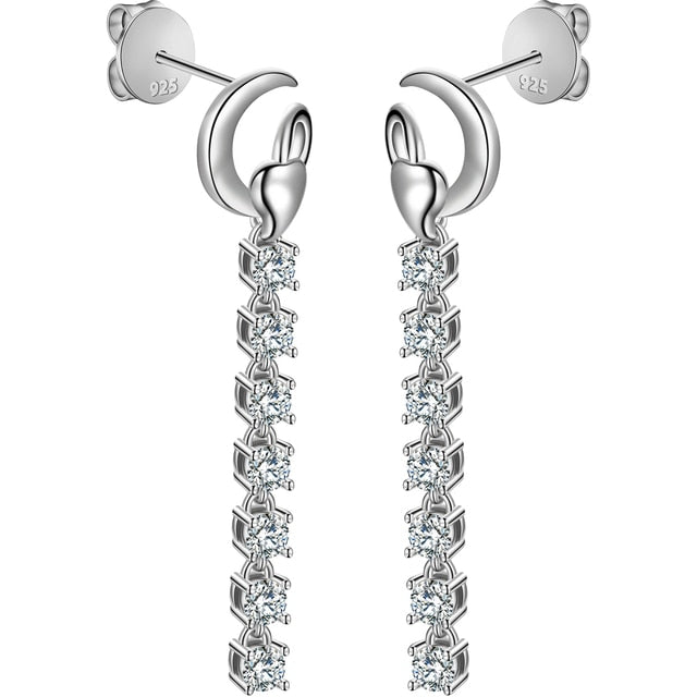 Ladies Heart VVS Diamond Tassel Solid 925 Sterling Silver Bling Earrings