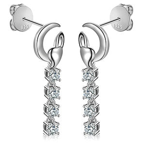 Ladies Heart VVS Diamond Tassel Solid 925 Sterling Silver Bling Earrings