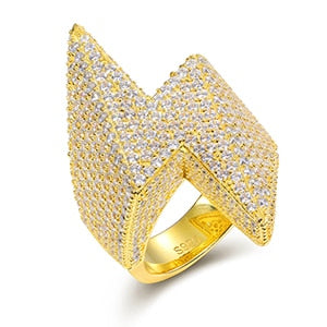 Solid Sterling Silver Genuine VVS Diamond Lightning Strike Hip Hop Rings