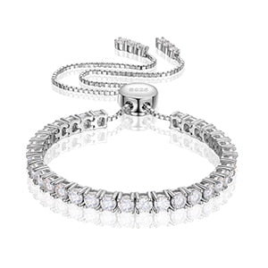 Genuine VVS Diamond Prong Set Adjustable Iced Blinged Out Solid Silver Tennis Bracelet