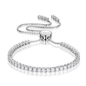 Genuine VVS Diamond Prong Set Adjustable Iced Blinged Out Solid Silver Tennis Bracelet