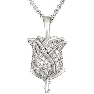 Ladies Genuine VVS Diamond Solid Sterling Silver Rose Beauty Chain Necklace