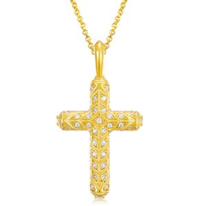 Ladies Spiritual Solid 925 Silver Genuine VVS Mossanite Diamond Cross Chain Necklace