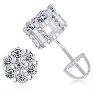18k Over Solid 925 Sterling Silver Genuine VVS Diamond 7 Stone Iced Blinged Out Earrings