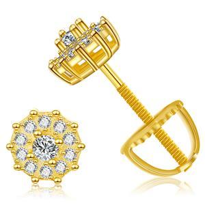 18k Gold Over Solid 925 Sterling Silver Raised Centerstone Hip Hop VVS Diamond Earrings