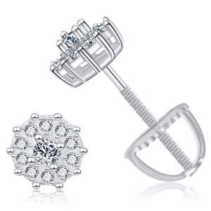 18k Gold Over Solid 925 Sterling Silver Raised Centerstone Hip Hop VVS Diamond Earrings