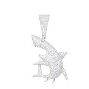 Shark Strike | Sterling Silver VVS Diamond Stones Great White Shark Iced Pendant