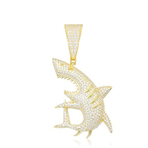Shark Strike | Sterling Silver VVS Diamond Stones Great White Shark Iced Pendant