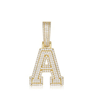 Mens Genuine VVS Diamond Solid 925 Sterling Silver Initial Letter Hip Hop Pendants