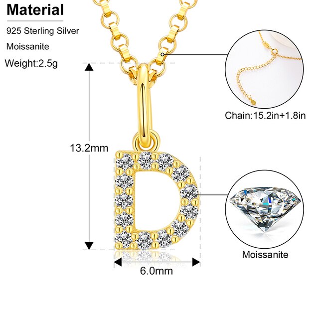 Ladies D Color VVS Genuine Diamond Solid Sterling Silver Micro Bling Initial Letter Necklace