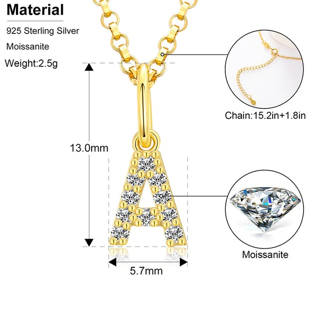 Ladies D Color VVS Genuine Diamond Solid Sterling Silver Micro Bling Initial Letter Necklace
