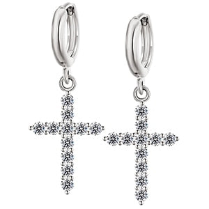 Solid 925 Sterling Silver Huggie Cross Hip Hop Iced Blinged Out Earrings