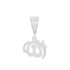 18k Gold Over Solid Sterling Silver VVS Genuine Diamond Allah Hip Hop Pendant Chain