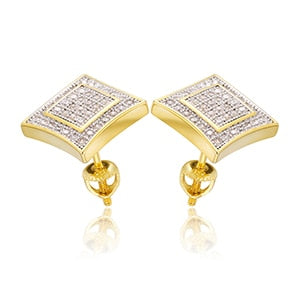15mm 18k Gold 925 silver Double Squared Micro Pave Hip Hop Earrings