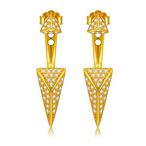18k Gold Over Solid 925 No Fade Sterling Silver Arrow Head Stud Iced Blinged Out Earrings