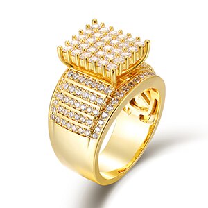Mens Super Star Studded 18k Gold 925 Silver Hip Hop Micro Pave Rings