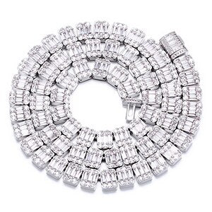 Mens 10mm Fully Iced Baguette Prong Set Tennis Chain Hip Hop Simulate Diamond Necklace