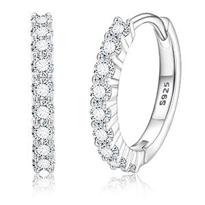 Solid 925 Sterling Silver Genuine VVS Diamond Hoop Huggie Hip Hop Earrings
