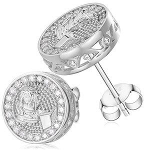 10mm Genuine VVS Diamond Solid Sterling Silver Jesus Piece Hip Hop Iced Earrings