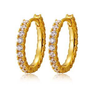 Solid 925 Sterling Silver Iced Blinged Out Hoop Prong Set Hip Hop Earrings