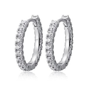 Solid 925 Sterling Silver Iced Blinged Out Hoop Prong Set Hip Hop Earrings