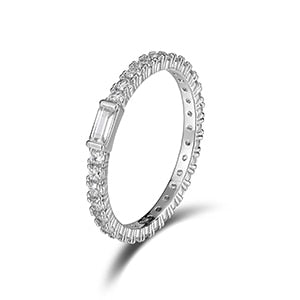 Ladies 2mm 925 Silver 18k Gold Skinny Stack Micro Pave Bling Rings