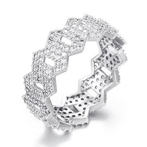 Ladies 18k 925 Silver Rose Gold Cuban Link Design Street Wear Iced Bling Rings