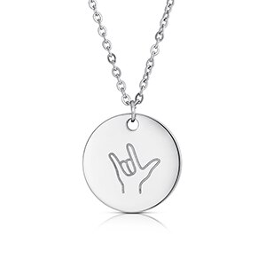 Ladies 14k Gold Over No Fade Stainless Steel I Love Your Hand Symbol Necklace