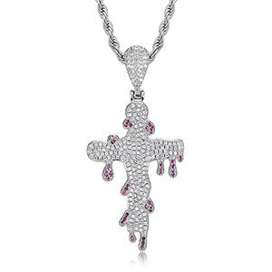 Mens Blood Dripping 18k Gold 925 Silver Hip Hop Street Wear Cross Pendant