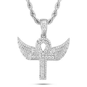 18k Gold 925 Silver Angel Wings Original Ankh Cross Hip Hop Pendant Necklace