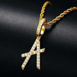 18k Gold 925 Silver Capital Letter Initial Iced Blinged Out Alphabet Pendant Chain Necklaces