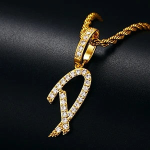 18k Gold 925 Silver Capital Letter Initial Iced Blinged Out Alphabet Pendant Chain Necklaces